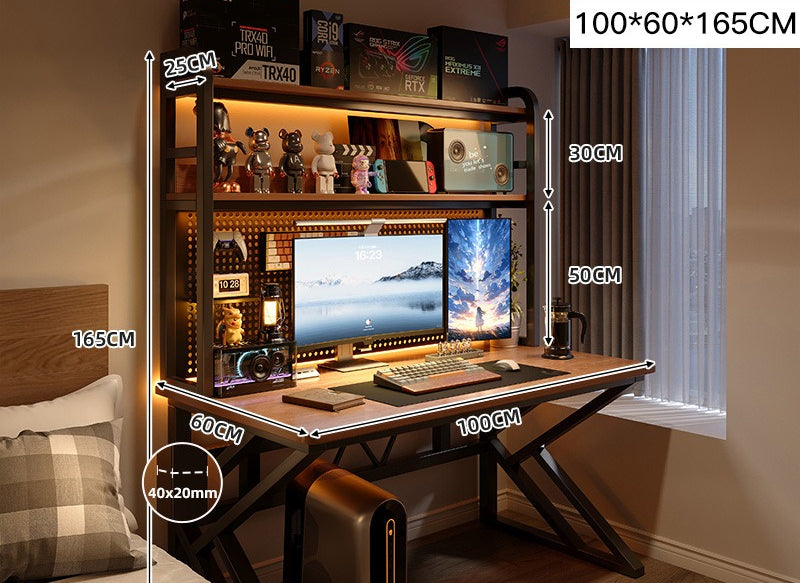 Adjustable computer desk with shelf, bedroom household small computer desk, bookshelf integrated e-sports table and chair set