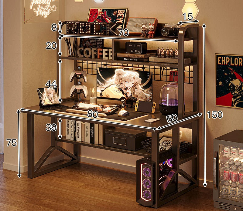 Adjustable computer desk with shelf, bedroom household small computer desk, bookshelf integrated e-sports table and chair set