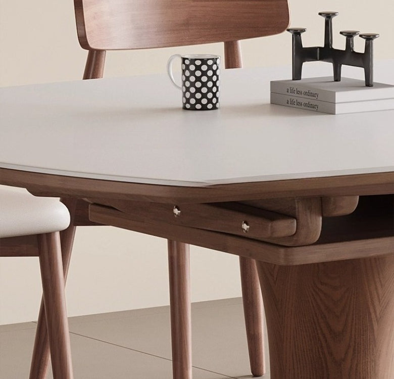 Square and round dual-purpose retractable rock slab dining table, simple modern large and small apartment dining chair combination restaurant, solid wood household dining table