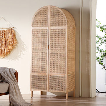 Solid wood rattan wardrobe simple household ash wood double door wardrobe Nordic bedroom storage cabinet locker