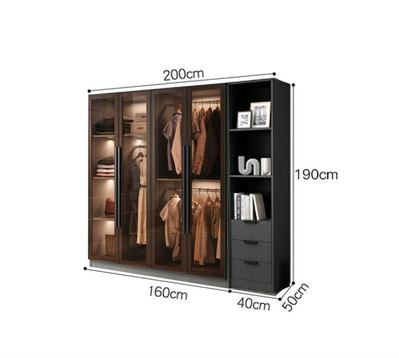 Light luxury wardrobe household bedroom solid wood small apartment wardrobe modern simple locker free installation glass cabinet