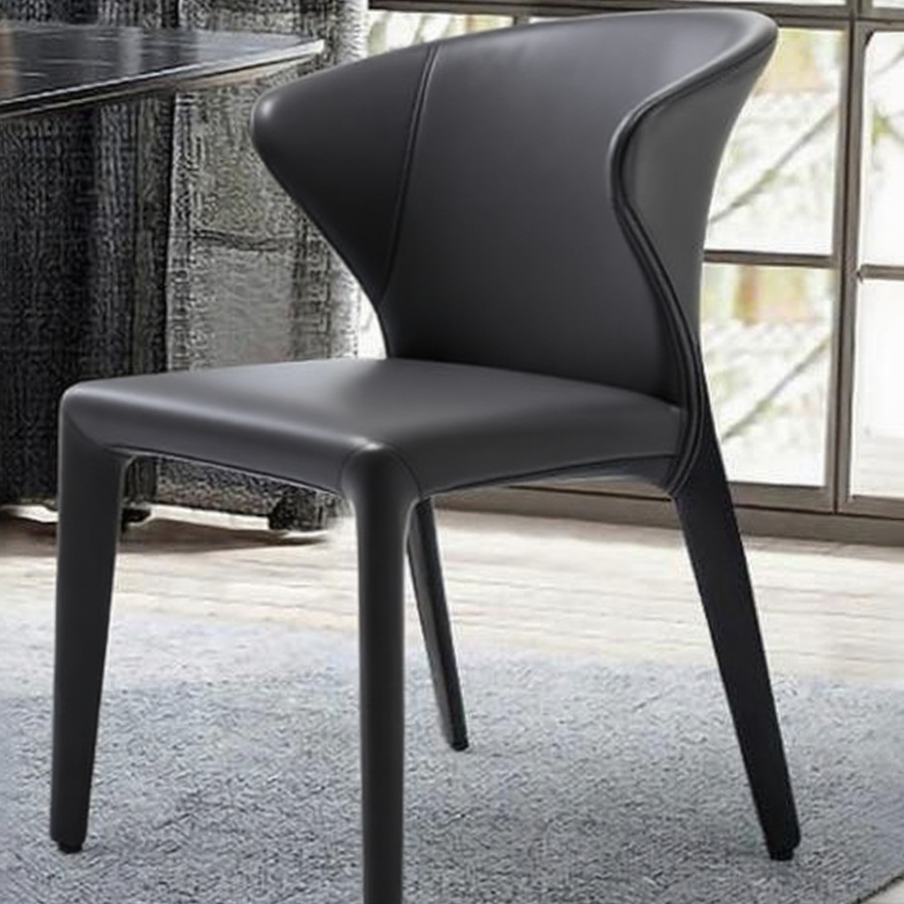 Modern Curved Dining Chair - Beige & Black Faux Leather with Lumbar Support