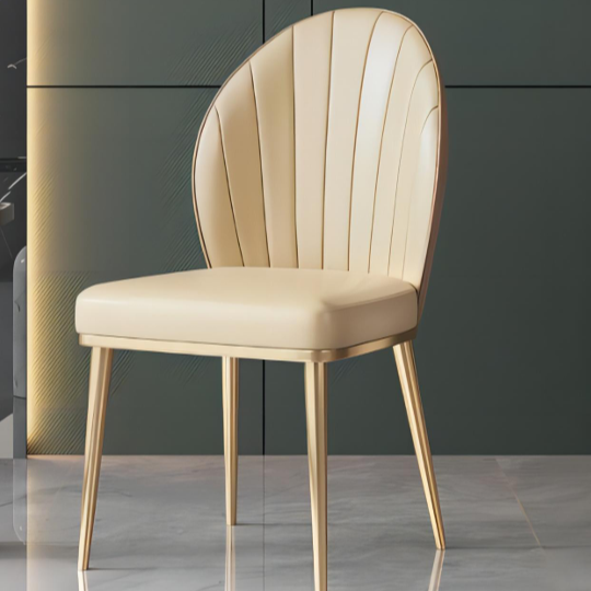 Elegant Fan-Pleated Dining Chair - Brushed Stainless Steel Legs & Beige Upholstery