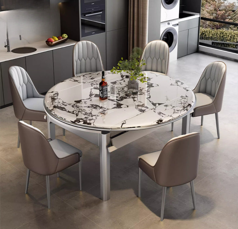 Modern simple microcrystalline stone dining table marble small apartment square and round dual-purpose household retractable folding dining table and chairs