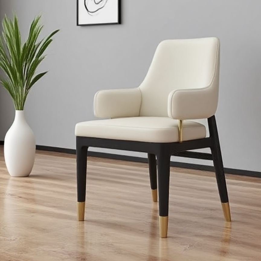 CHANEL-Inspired Armchair: Solid Wood & Gold-Tone Leather