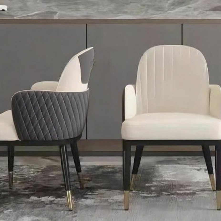 Elegant Two-Tone Dining Armchair - Solid Wood Frame & Diamond-Quilted Back