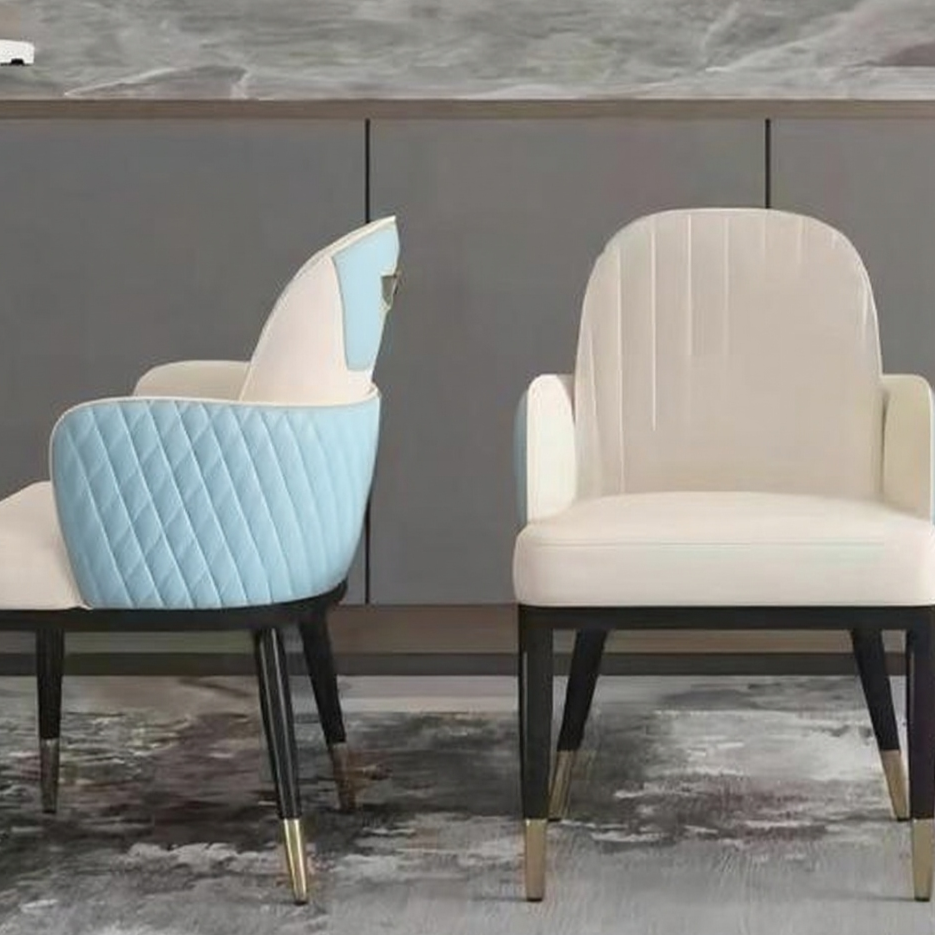 Elegant Two-Tone Dining Armchair - Solid Wood Frame & Diamond-Quilted Back