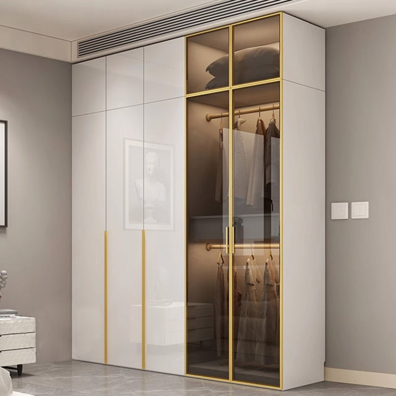 Glass door wardrobe modern minimalist bedroom household solid wood wardrobe bright paint cabinet furniture delivery