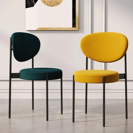 Modern Velvet Dining Chair - Carbon Steel Frame in Emerald Green & Sunbeam Yellow