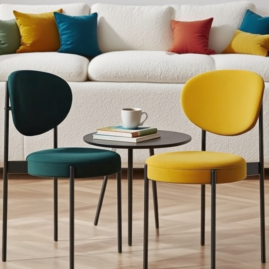 Modern Velvet Dining Chair - Carbon Steel Frame in Emerald Green & Sunbeam Yellow