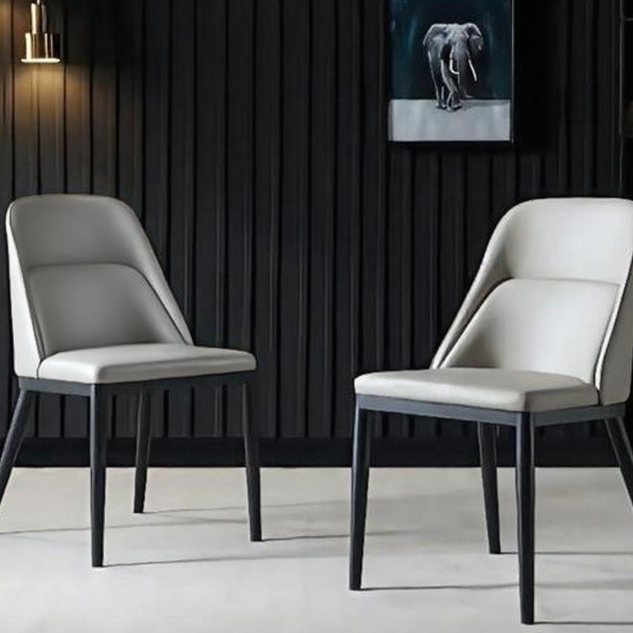 Modern Carbon Steel Dining Chair - Ergonomic PU Leather & Dual-Tone Stitching
