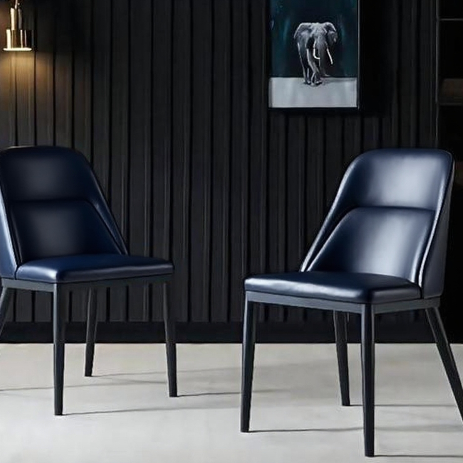Modern Carbon Steel Dining Chair - Ergonomic PU Leather & Dual-Tone Stitching