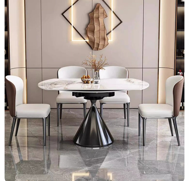 Italian light luxury rotating rock slab dining table household small apartment square and round dual-purpose retractable folding dining table and chair combination