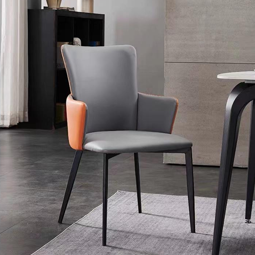 Modern Accent Dining Chair - Gray & Orange Carbon Steel Frame