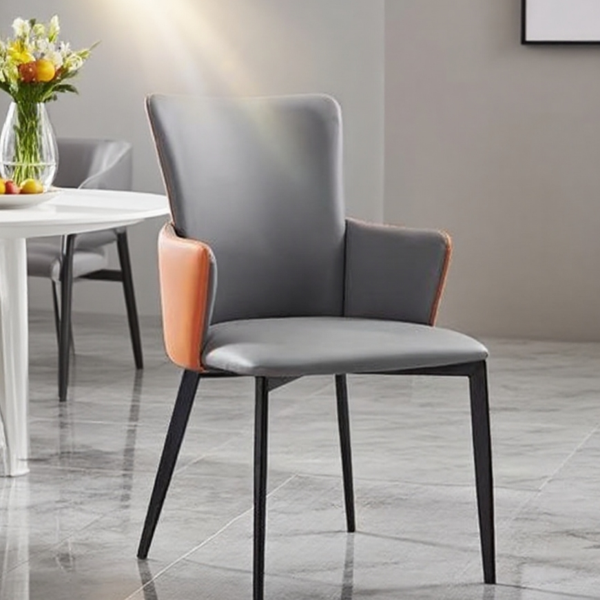 Modern Accent Dining Chair - Gray & Orange Carbon Steel Frame