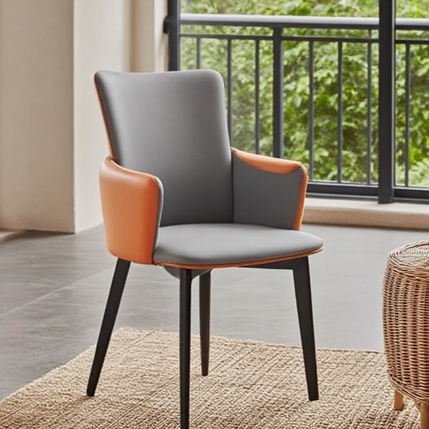 Modern Accent Dining Chair - Gray & Orange Carbon Steel Frame