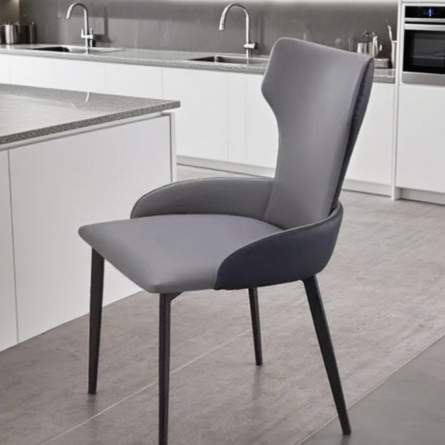Elegant Carbon Steel Dining Chair - Dual Gray Upholstery & High Backrest