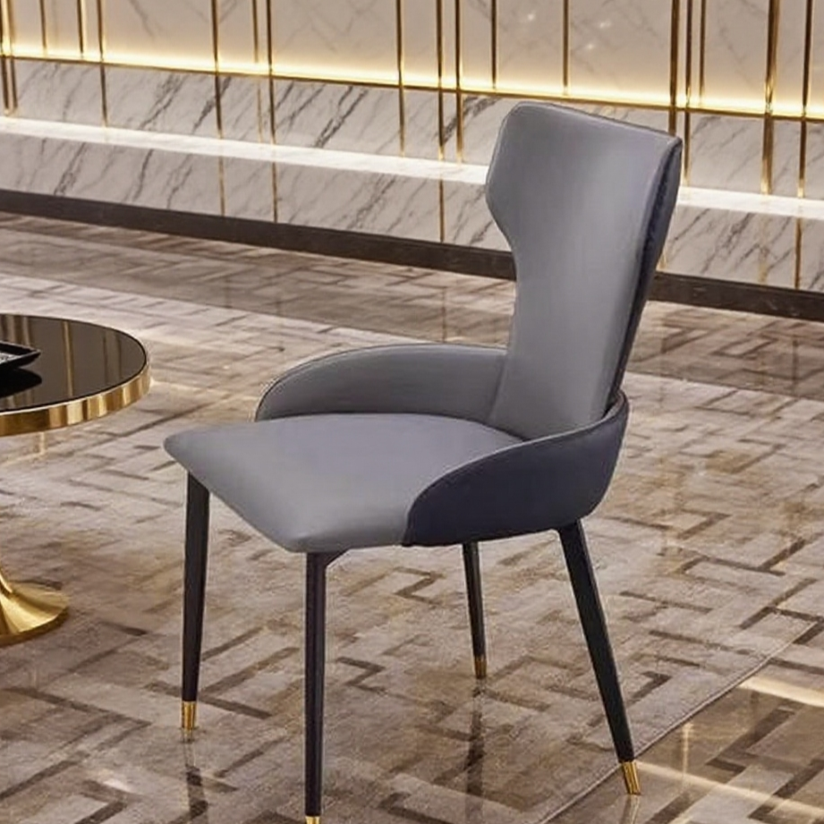 Elegant Carbon Steel Dining Chair - Dual Gray Upholstery & High Backrest