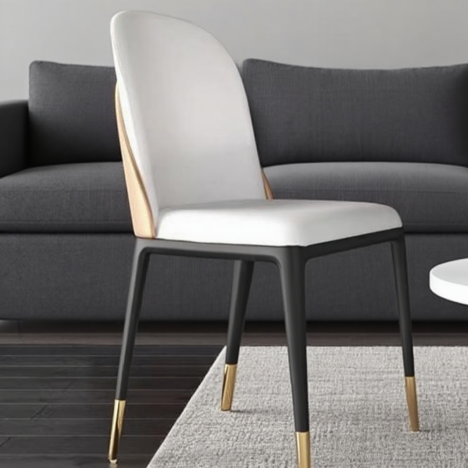 Elegant White Dining Chair - Solid Wood Legs & Stainless Steel Caps