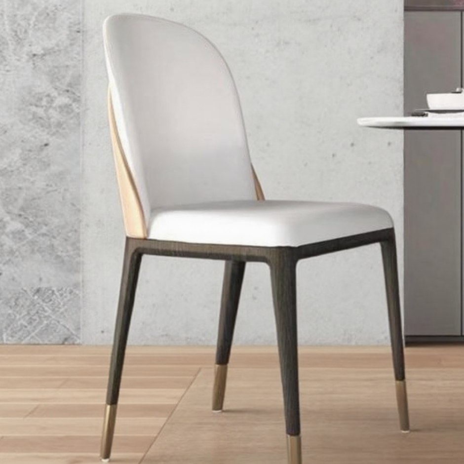 Elegant White Dining Chair - Solid Wood Legs & Stainless Steel Caps
