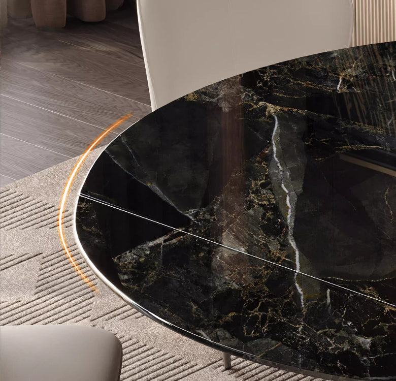 Italian light luxury microcrystalline stone dining table and chair combination small apartment rotating telescopic square circle dual-purpose household marble dining table