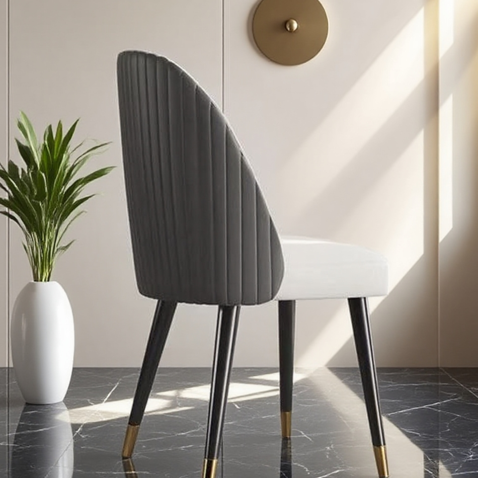 Modern Velvet Dining Chair: Dark Gray & Gold-Tipped Wooden Legs