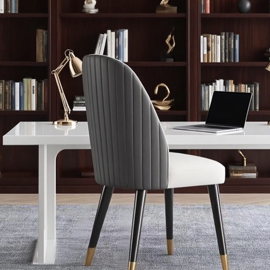 Modern Velvet Dining Chair: Dark Gray & Gold-Tipped Wooden Legs