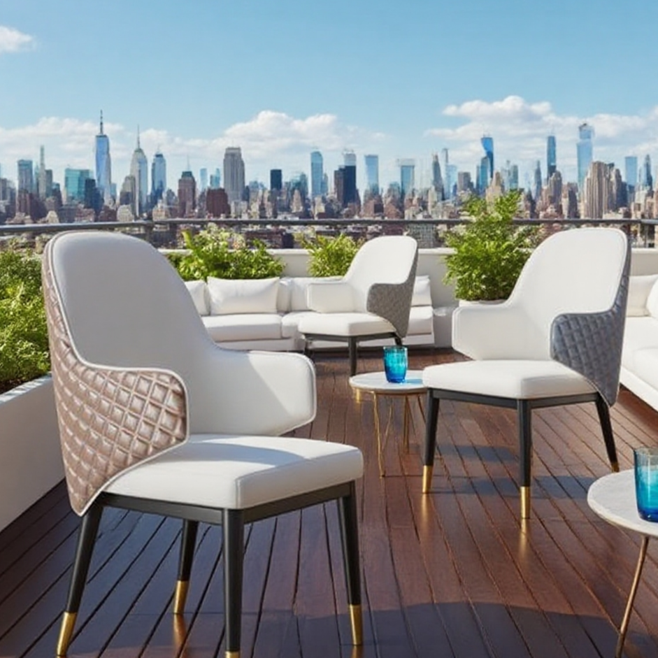 Luxury Diamond-Quilted Dining Chair - Rose Gold Steel Caps & Solid Wood Frame