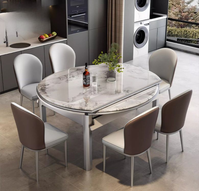 Modern simple microcrystalline stone dining table marble small apartment square and round dual-purpose household retractable folding dining table and chairs