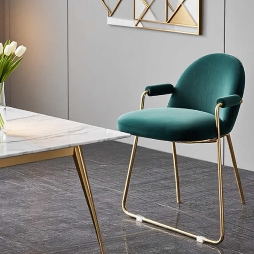 Luxury Teal Velvet Dining Chair - Gold Stainless Steel Frame & Sled Base