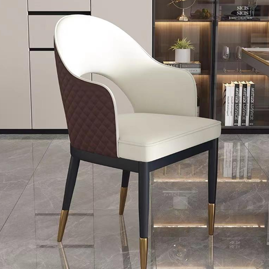 Elegant Modern Dining Chair: Dual-Tone Leather & Gold-Tipped Wood Legs