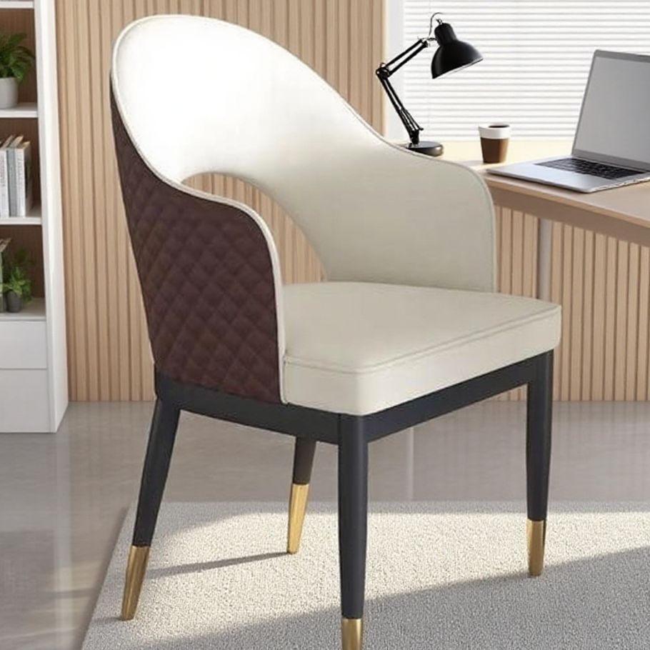 Elegant Modern Dining Chair: Dual-Tone Leather & Gold-Tipped Wood Legs