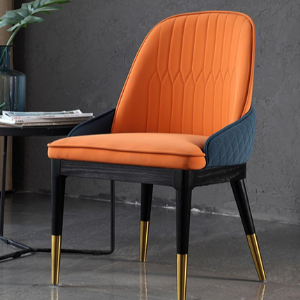 Modern Velvet Dining Chair - Vibrant Orange & Blue with Gold-Tipped Wood Legs