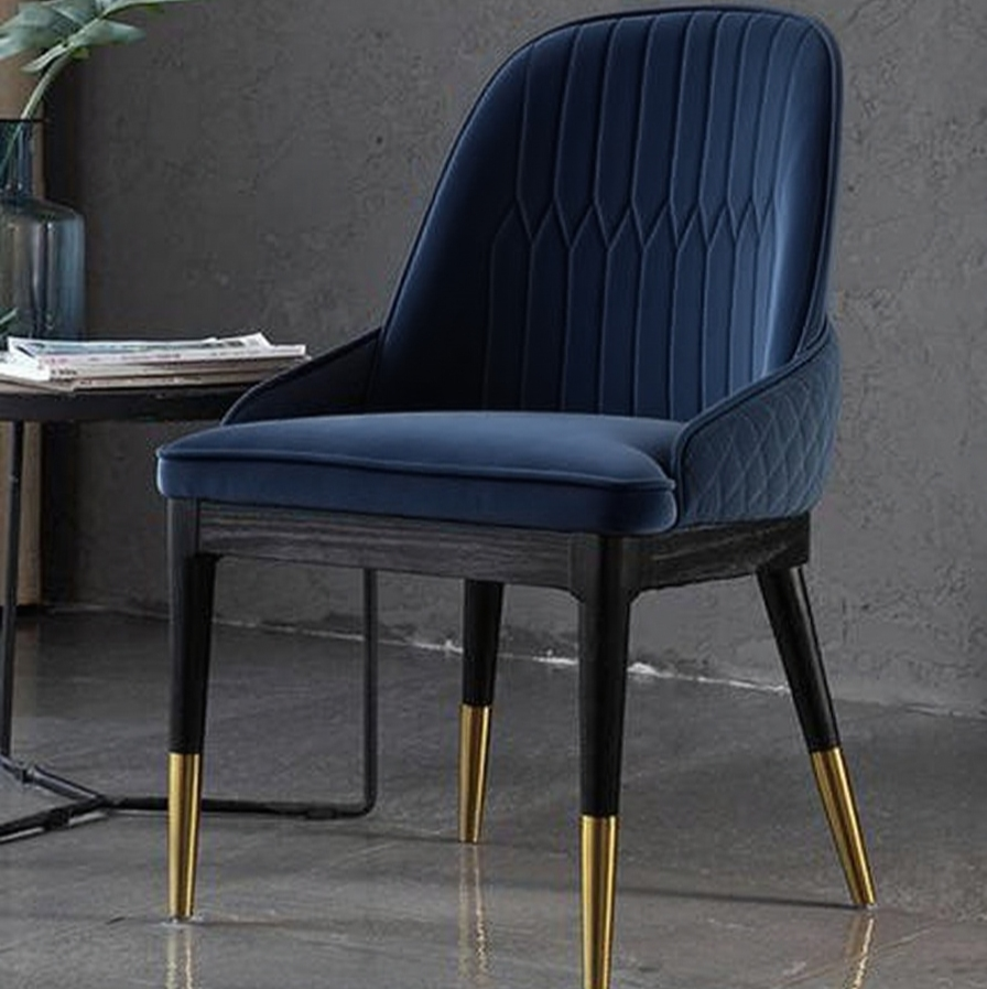 Modern Velvet Dining Chair - Vibrant Orange & Blue with Gold-Tipped Wood Legs