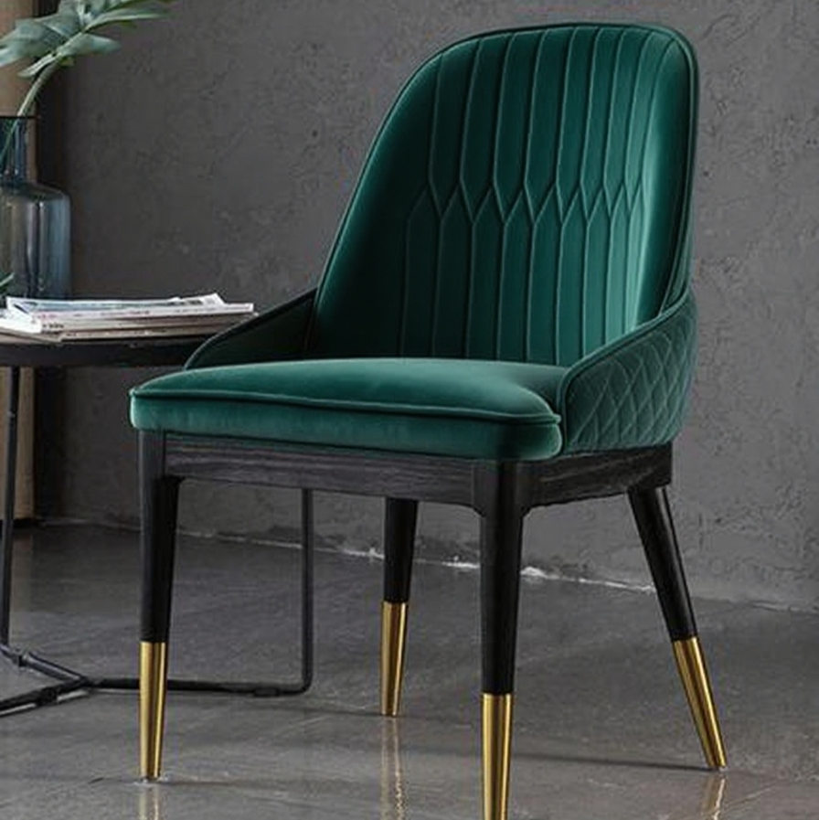 Modern Velvet Dining Chair - Vibrant Orange & Blue with Gold-Tipped Wood Legs