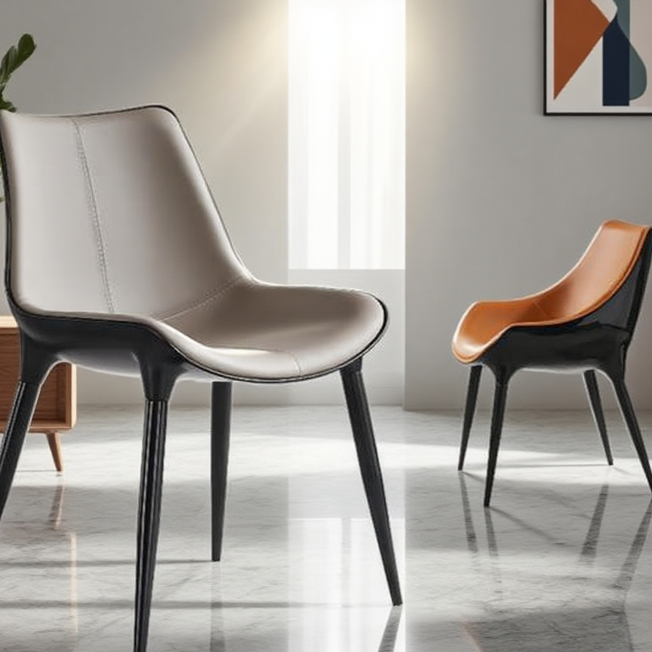 Modern Fiberglass Dining Chair Set: Gray & Orange Contemporary Design