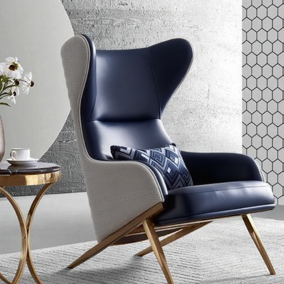 Luxury Wingback Armchair - Black Mesh & Gold-Plated Stainless Steel Frame
