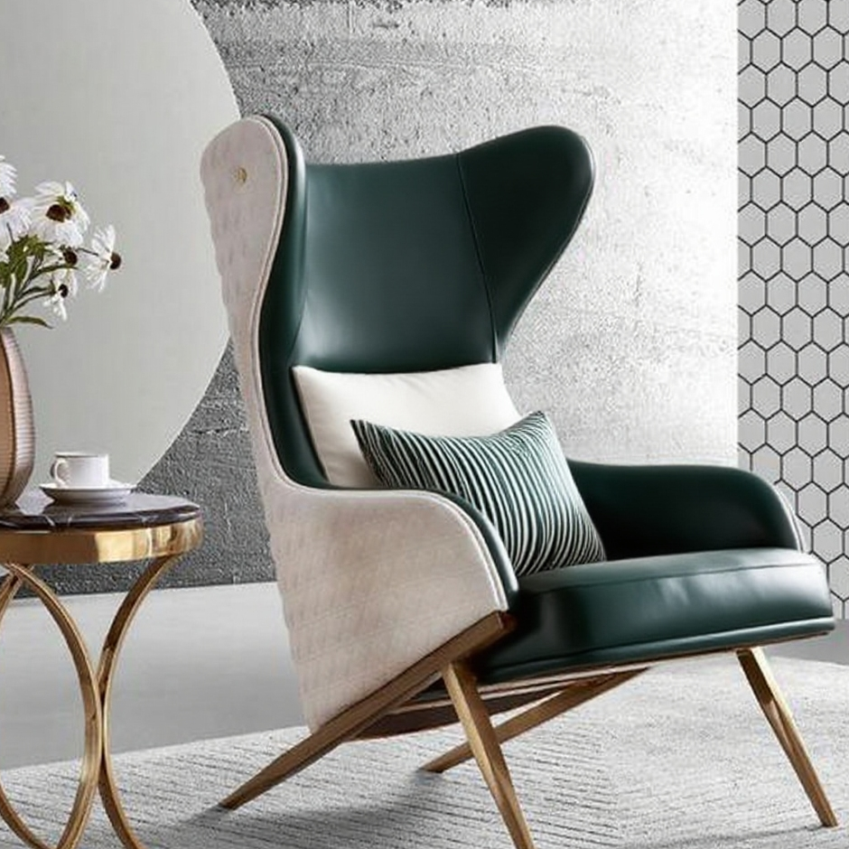 Luxury Wingback Armchair - Black Mesh & Gold-Plated Stainless Steel Frame