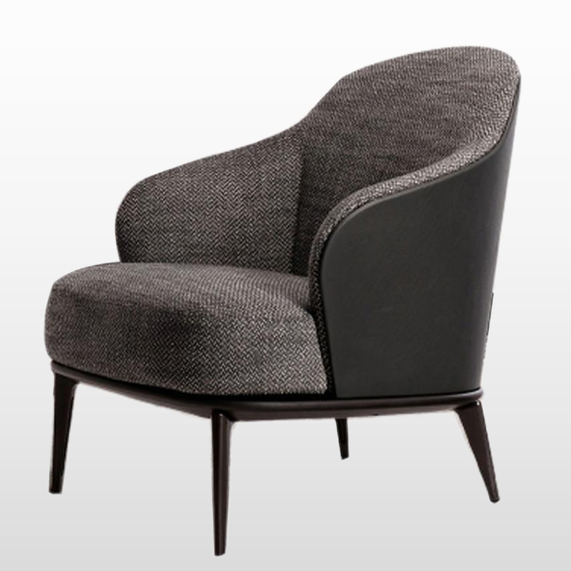 Modern Herringbone Armchair - Gray Fabric & Black Leather Accents