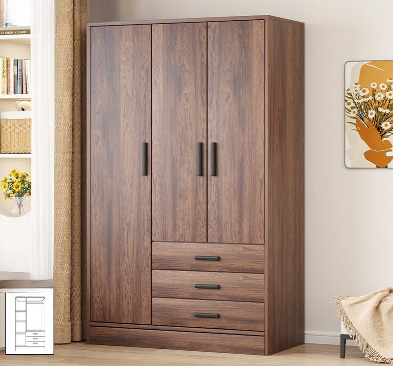 Bailuo popular rental house wardrobe home new bedroom hanging walnut wardrobe small apartment 2025 retro assembly