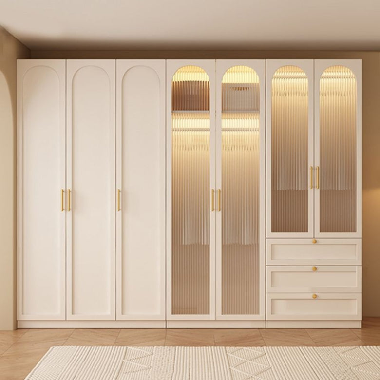 Wardrobe household bedroom solid wood cabinet to top opposite door glass combination large wardrobe with drawers combination cabinet factory