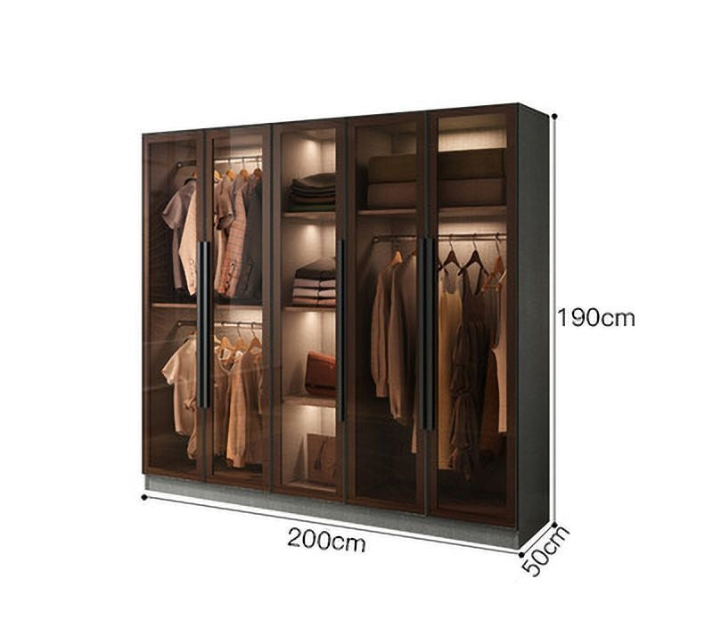 Light luxury wardrobe household bedroom solid wood small apartment wardrobe modern simple locker free installation glass cabinet