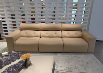 Modern Beige Fabric Sofa - Button-Tufted Back & Square Armrests