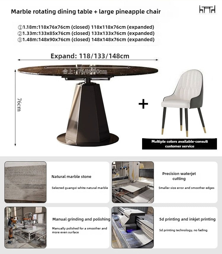 Italian light luxury microcrystalline stone dining table and chair combination small apartment rotating telescopic square circle dual-purpose household marble dining table