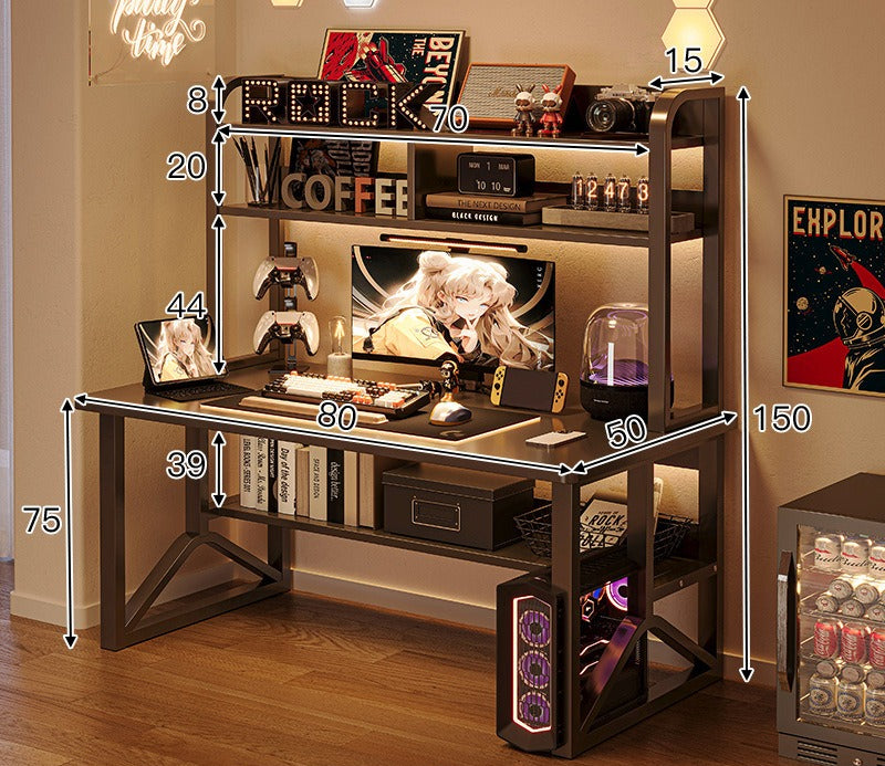 Adjustable computer desk with shelf, bedroom household small computer desk, bookshelf integrated e-sports table and chair set