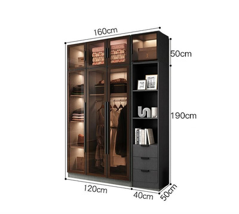 Light luxury wardrobe household bedroom solid wood small apartment wardrobe modern simple locker free installation glass cabinet