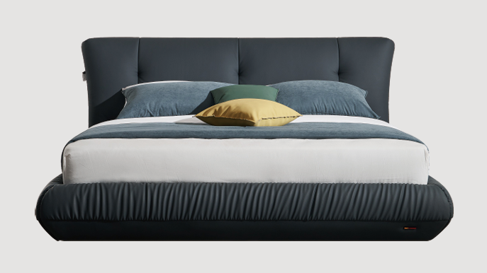 Modern Queen-Size Bed & Nightstand Set - Charcoal Gray Upholstered Bedroom Furniture