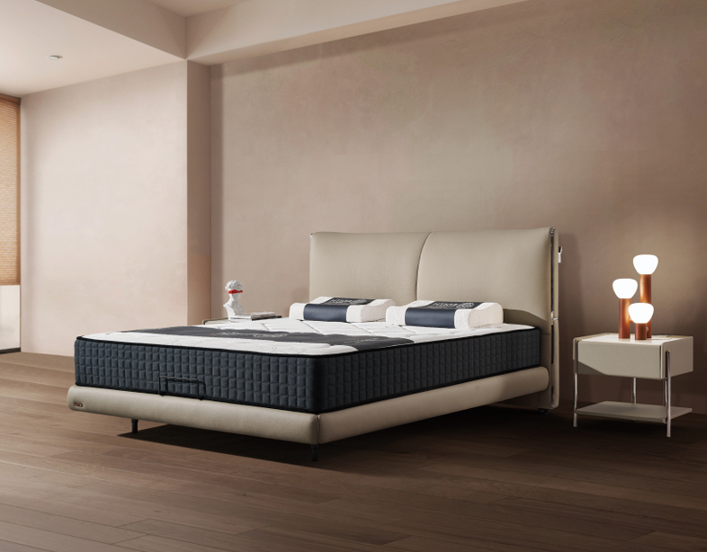 Modern Queen Size Bed & Nightstand Set - Soft Upholstered Bed Frame with Storage Drawer