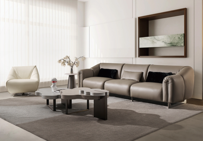 Modern 3-Seater Sofa & Accent Chair Set - Neutral Tone Living Room Furniture