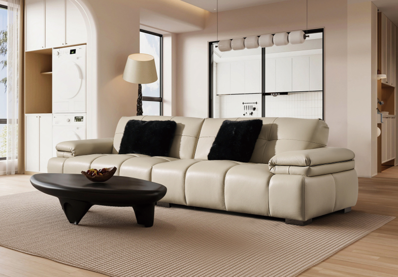 Modern 3-Seater Leather Sofa - 3060×1050×790mm Contemporary Living Room Centerpiece